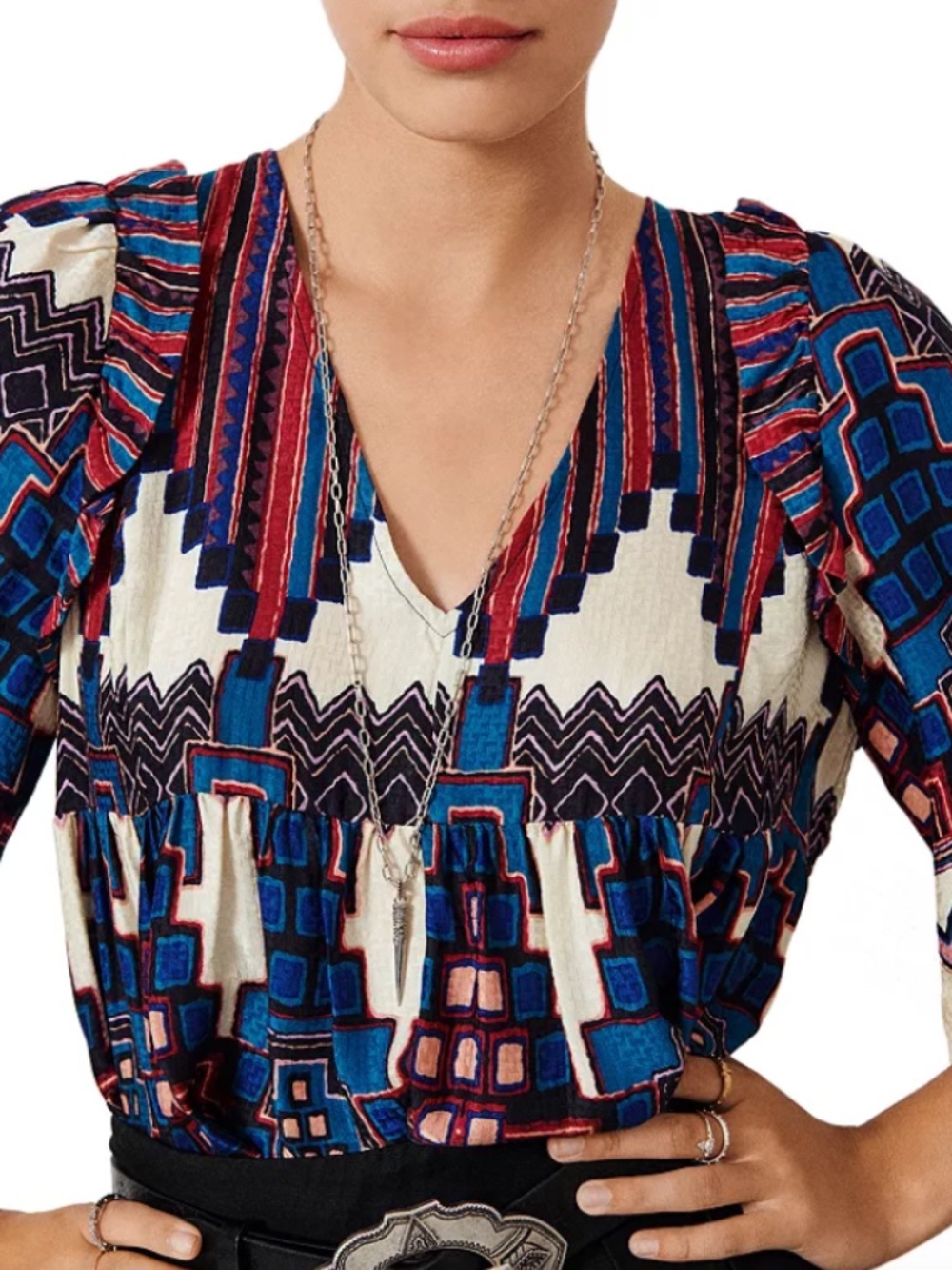 ba&sh Marry 100% Viscose Geometric Print Tunic Blouse Size 3